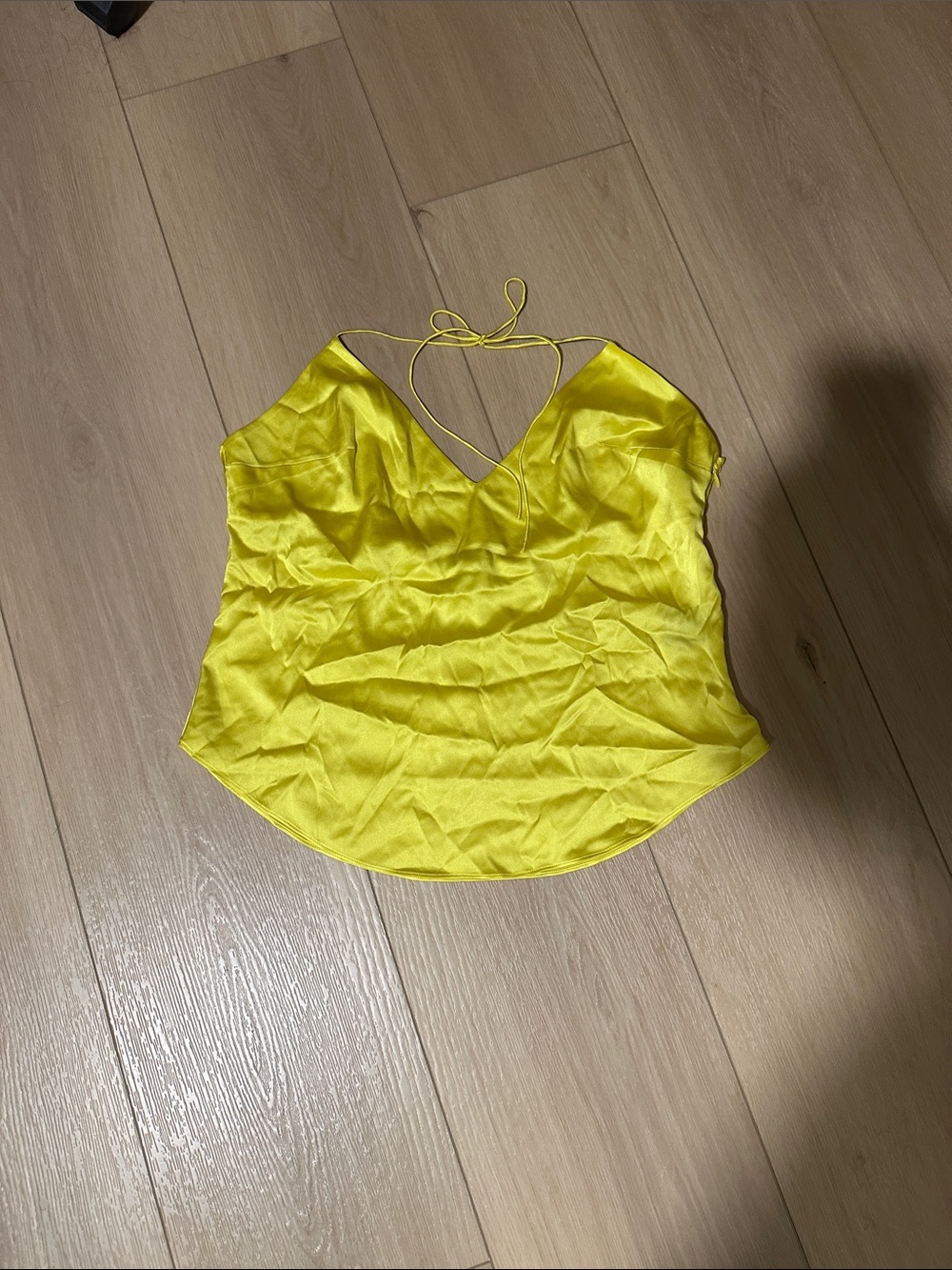 SER.O.YA Yellow Satin V-Neck Cami with Tie Straps